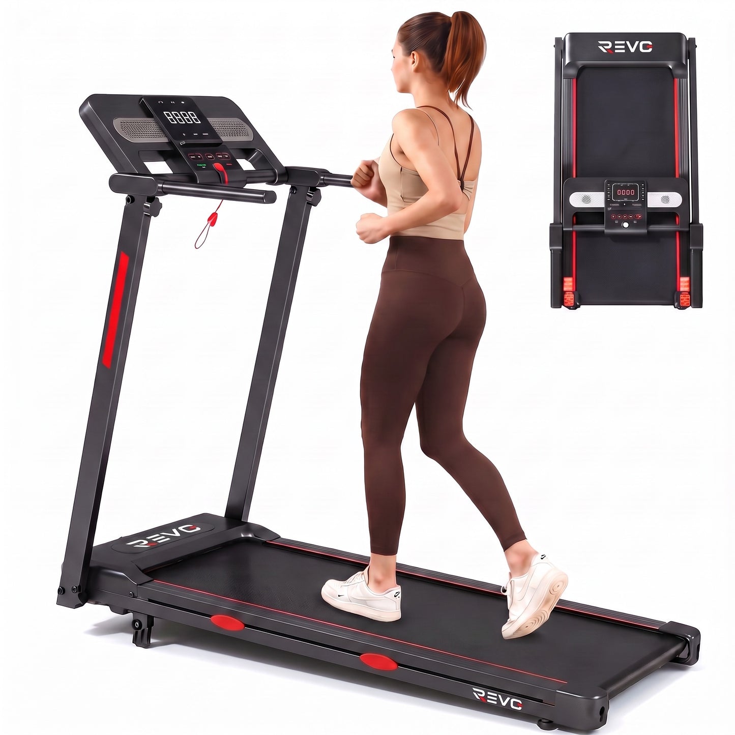 Tapis de Course Pliable REVO Vita – Moteur 3.0HP – Vitesse 1 à 14 km/h – Charge 150 kg – Bluetooth