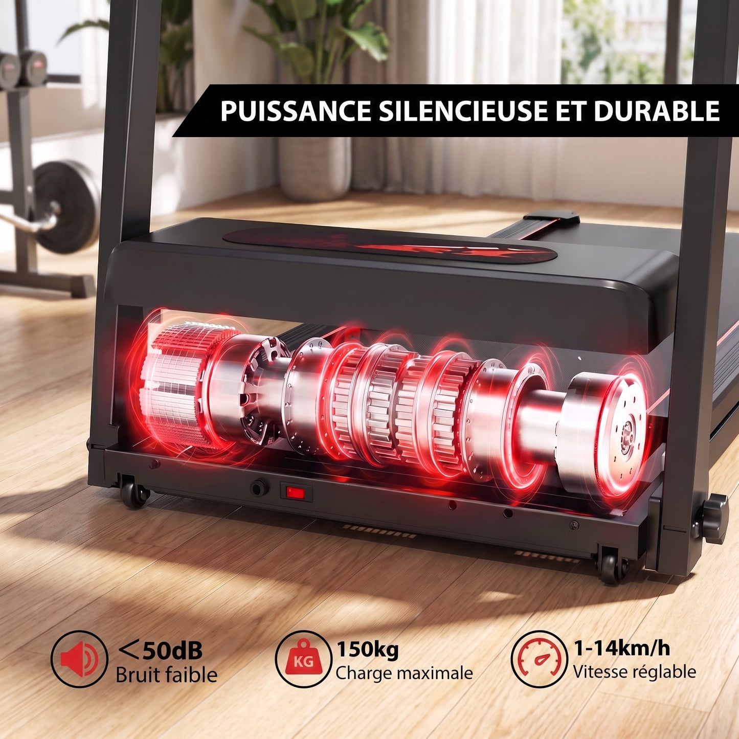 Tapis de Course Pliable REVO Vita – Moteur 3.0HP – Vitesse 1 à 14 km/h – Charge 150 kg – Bluetooth