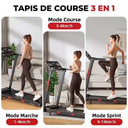 Tapis de Course Pliable REVO Vita – Moteur 3.0HP – Vitesse 1 à 14 km/h – Charge 150 kg – Bluetooth