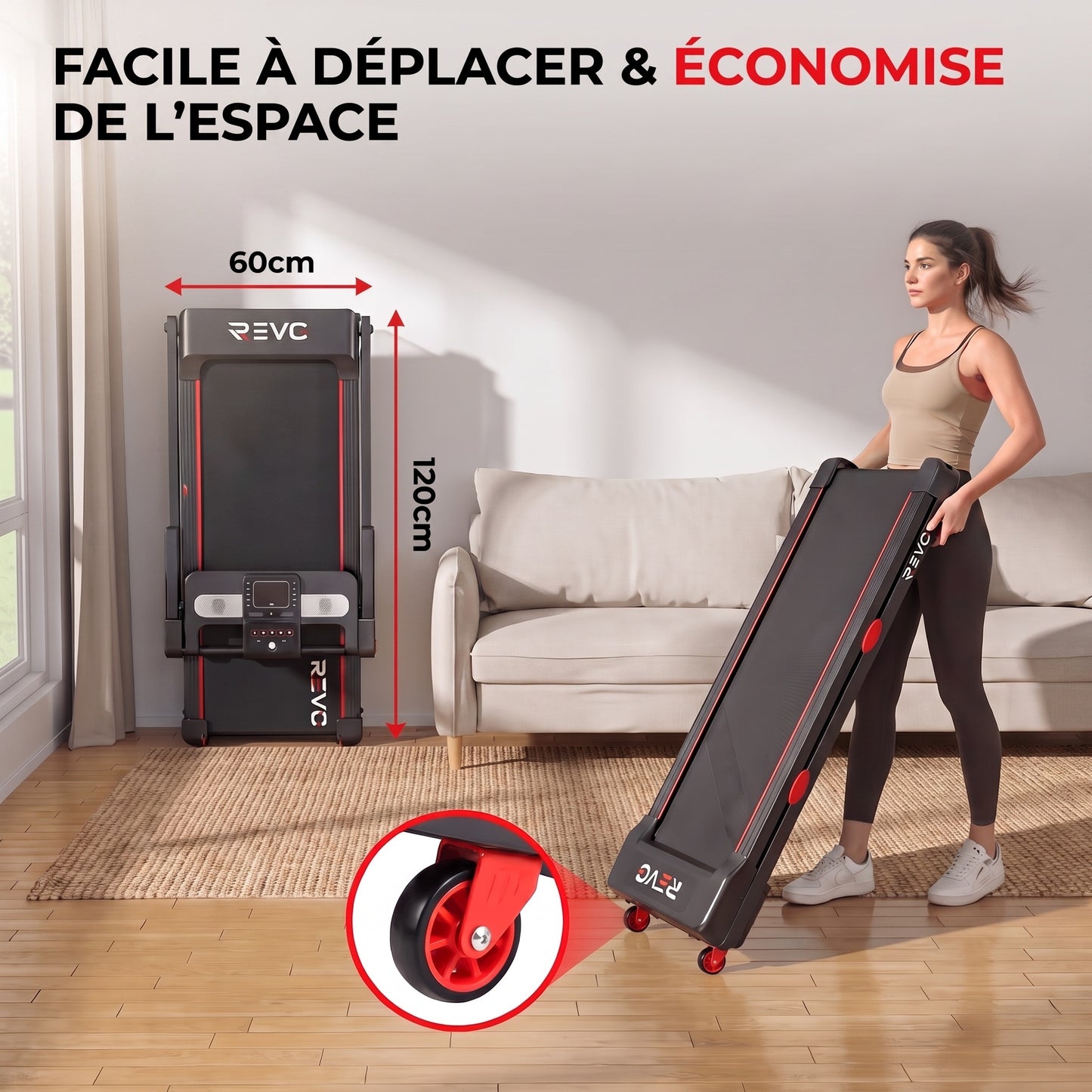 Tapis de Course Pliable REVO Vita – Moteur 3.0HP – Vitesse 1 à 14 km/h – Charge 150 kg – Bluetooth