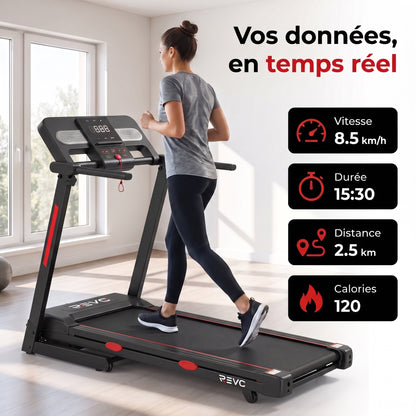 Tapis de Course Pliable REVO Vita – Moteur 3.0HP – Vitesse 1 à 14 km/h – Charge 150 kg – Bluetooth