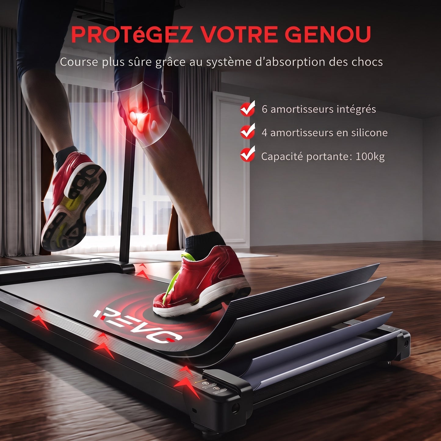 Tapis de Course Pliant REVO Pace – 10 km/h – 12 Programmes – Charge 100 kg – Écran LED