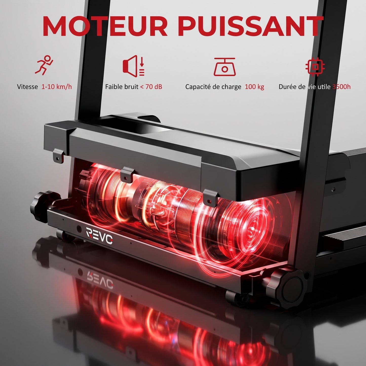 Tapis de Course Pliant REVO Pace – 10 km/h – 12 Programmes – Charge 100 kg – Écran LED