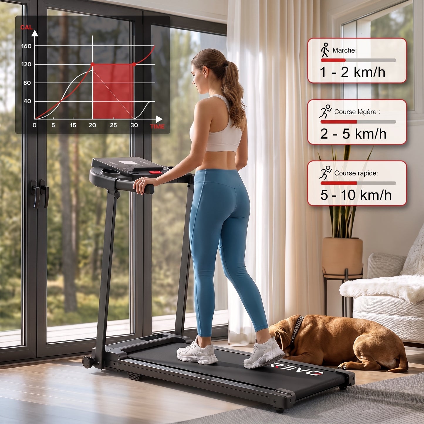 Tapis de Course Pliant REVO Pace – 10 km/h – 12 Programmes – Charge 100 kg – Écran LED
