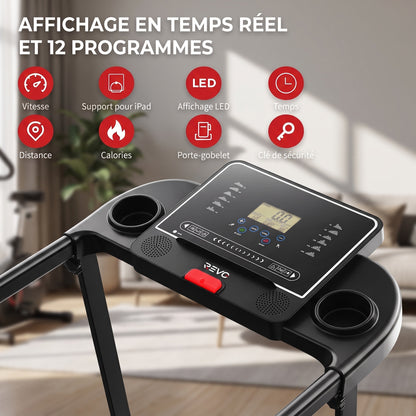 Tapis de Course Pliant REVO Pace – 10 km/h – 12 Programmes – Charge 100 kg – Écran LED