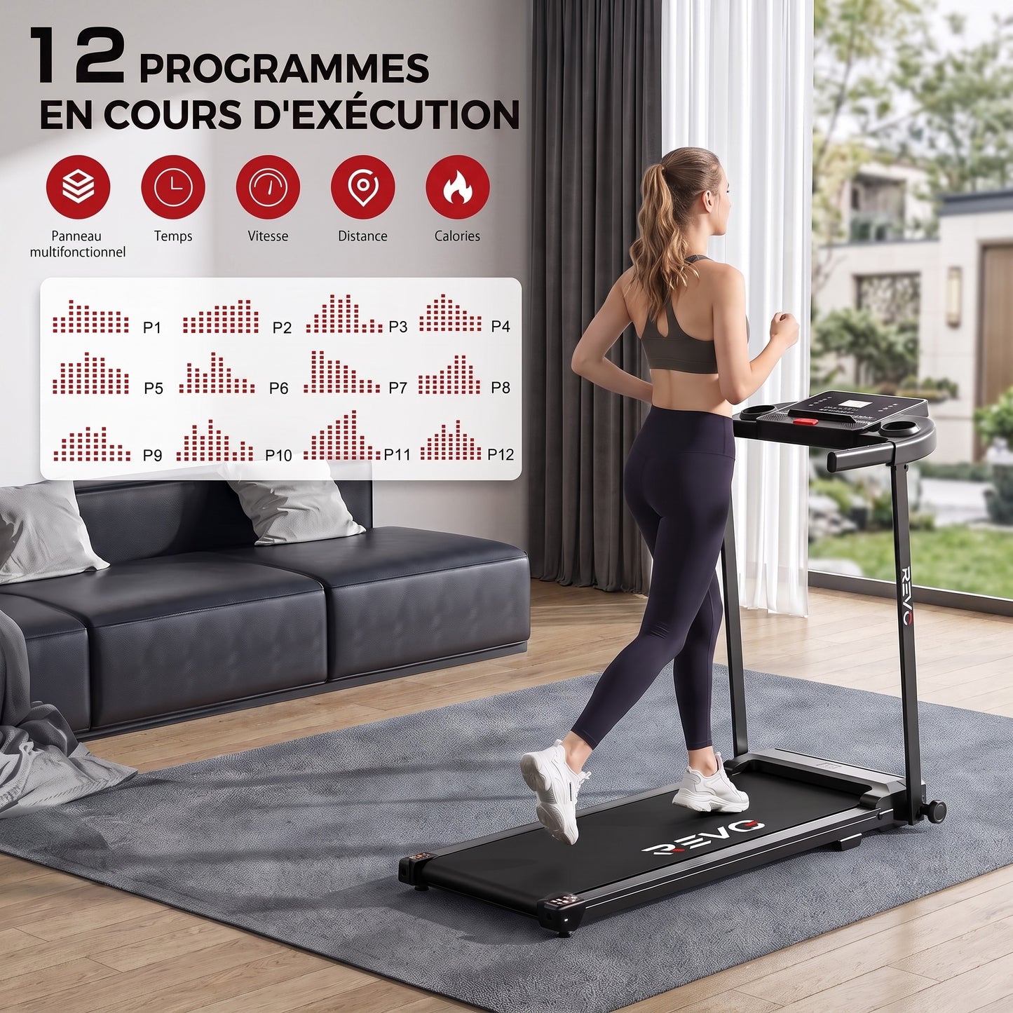 Tapis de Course Pliant REVO Pace – 10 km/h – 12 Programmes – Charge 100 kg – Écran LED