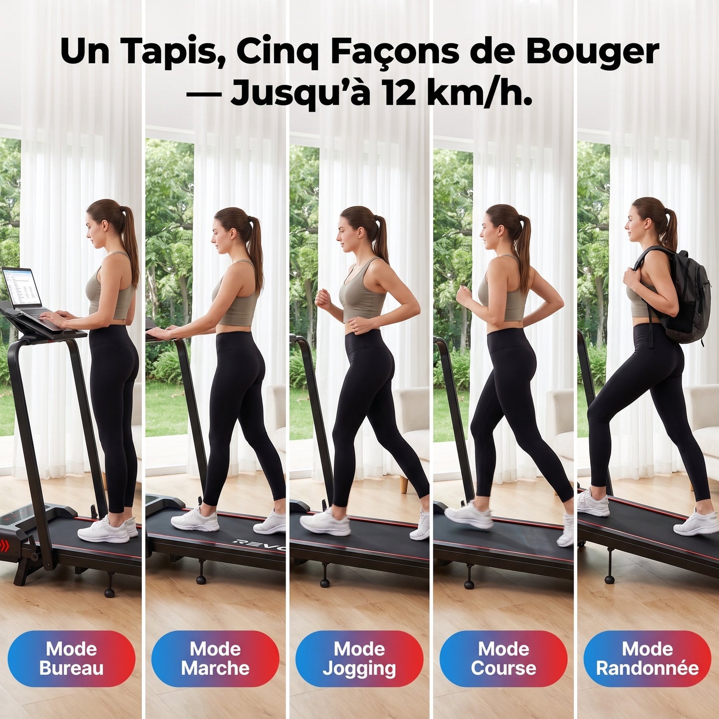 Tapis de Course Pliant REVO Trail – 12 km/h – 12 Programmes HIIT – Écran LED & Application Connectée