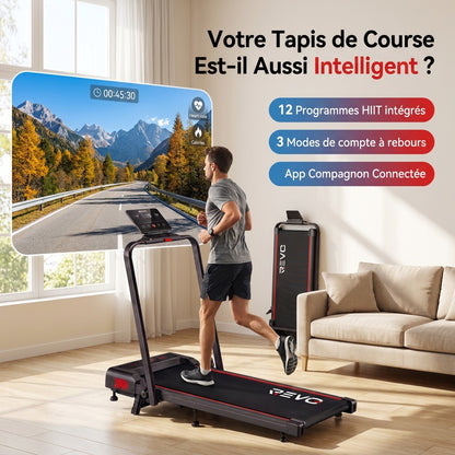 Tapis de Course Pliant REVO Trail – 12 km/h – 12 Programmes HIIT – Écran LED & Application Connectée