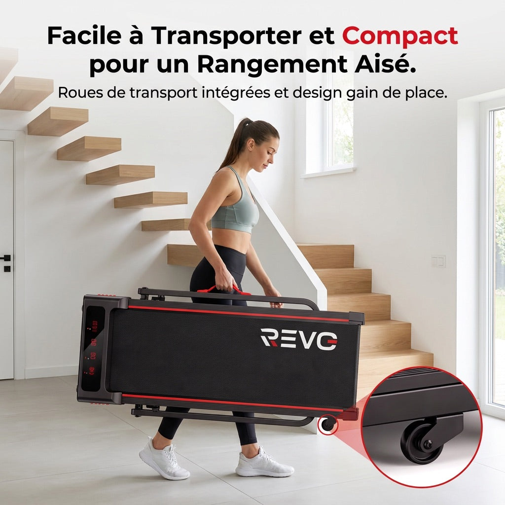 Tapis de Course Pliant REVO Trail – 12 km/h – 12 Programmes HIIT – Écran LED & Application Connectée