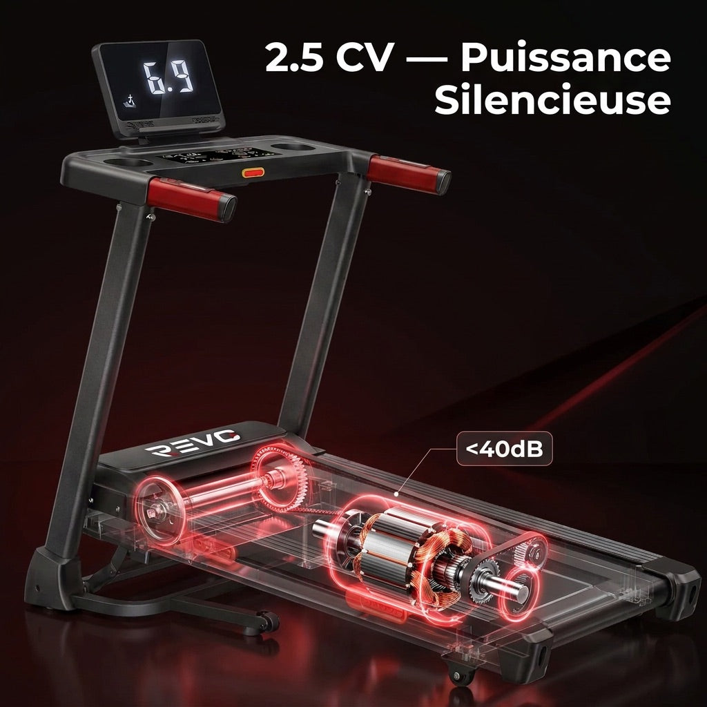 Tapis de Course REVO Elevate 15 – Inclinaison Automatique 15 % – 2,5 CV – 12 km/h – Pliable & Connecté