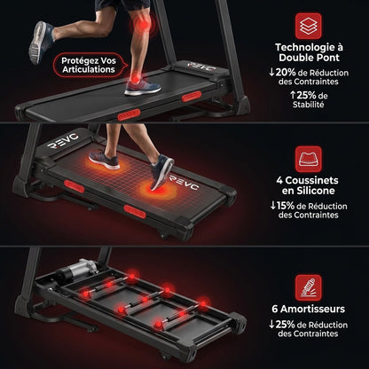 Tapis de Course REVO Elevate 15 – Inclinaison Automatique 15 % – 2,5 CV – 12 km/h – Pliable & Connecté