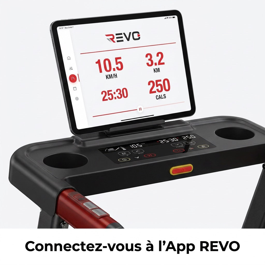 Tapis de Course REVO Elevate 15 – Inclinaison Automatique 15 % – 2,5 CV – 12 km/h – Pliable & Connecté