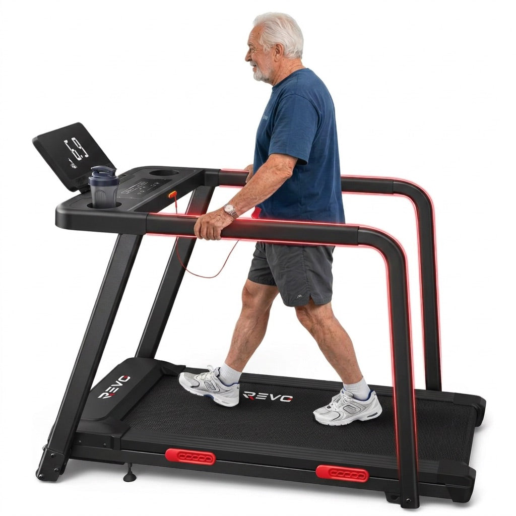 REVO SafeWalk 3 – Tapis de Course Sécurisé 3,0 CV – 0,8 à 8,5 km/h – Mains Courantes & Suivi Cardiaque