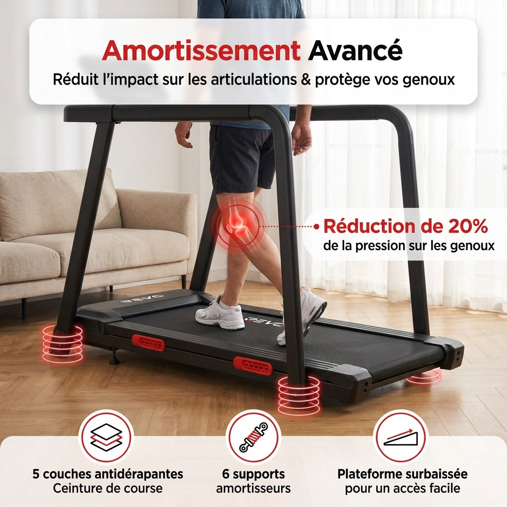 REVO SafeWalk 3 – Tapis de Course Sécurisé 3,0 CV – 0,8 à 8,5 km/h – Mains Courantes & Suivi Cardiaque