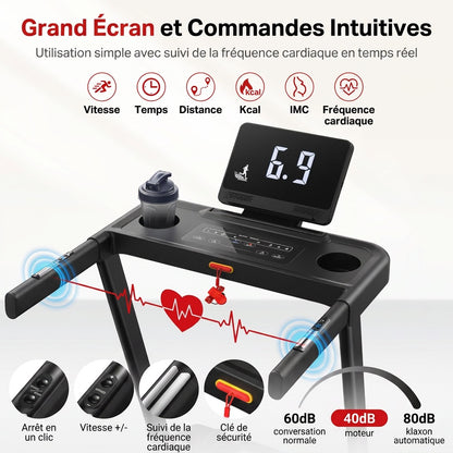 REVO SafeWalk 3 – Tapis de Course Sécurisé 3,0 CV – 0,8 à 8,5 km/h – Mains Courantes & Suivi Cardiaque
