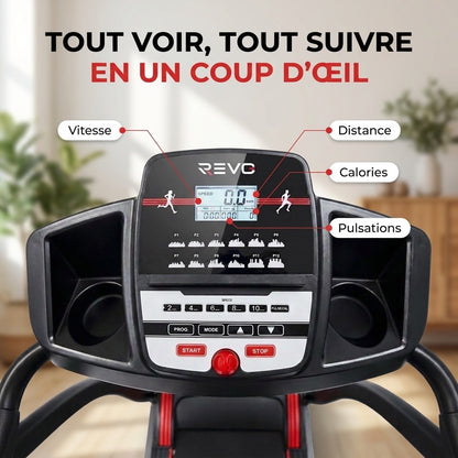 Tapis de Course Pliable REVO Motion 14 – 0,8 à 14 km/h – 12 Programmes – Surface 123 × 40 cm – Charge 120 kg