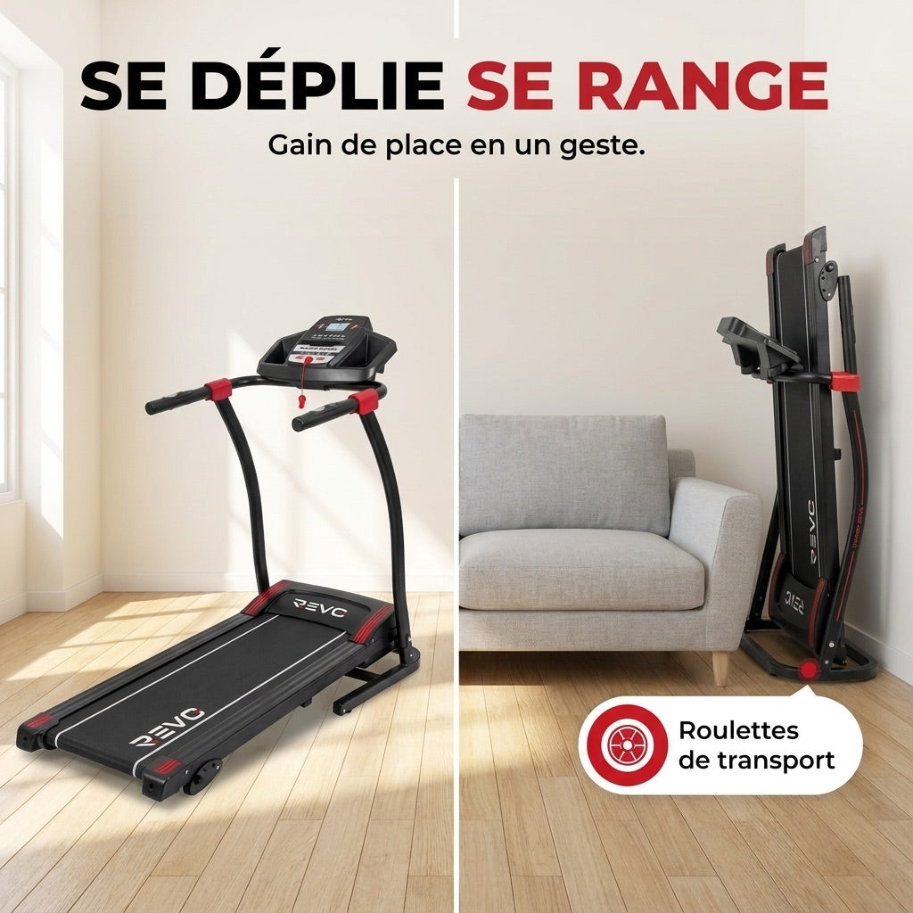 Tapis de Course Pliable REVO Motion 14 – 0,8 à 14 km/h – 12 Programmes – Surface 123 × 40 cm – Charge 120 kg