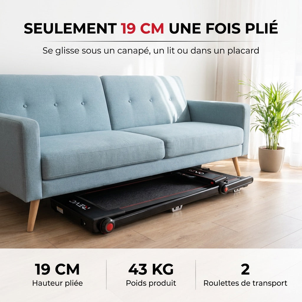 Tapis de Course Pliable REVO Tempo 16 – 1 à 16 km/h – 16 Programmes – Surface 120 × 45 cm – Pliage Ultra-Compact 19 cm