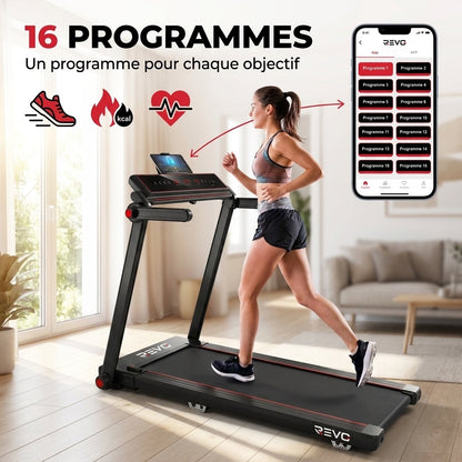Tapis de Course Pliable REVO Tempo 16 – 1 à 16 km/h – 16 Programmes – Surface 120 × 45 cm – Pliage Ultra-Compact 19 cm