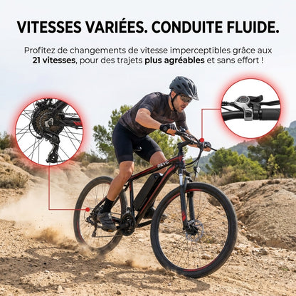 Vélo Électrique VTT REVO Ridge 65 – 250 W – Autonomie jusqu’à 65 km – Batterie Amovible 13 Ah – 21 Vitesses – Pneus 26"**