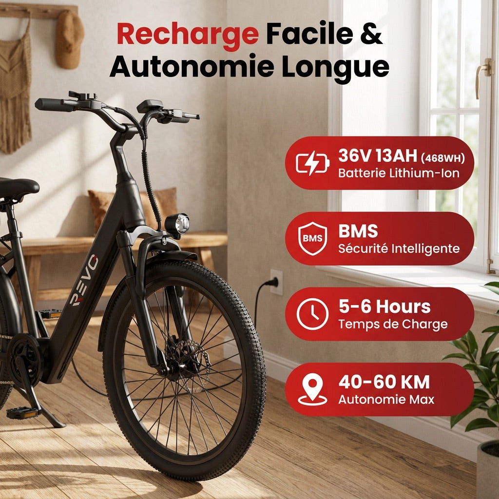 Vélo Électrique REVO Horizon 24 – 250 W – Autonomie jusqu’à 40 km – Batterie 36 V 10 Ah – 7 Vitesses