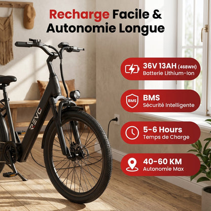 Vélo Électrique REVO Horizon 24 – 250 W – Autonomie jusqu’à 40 km – Batterie 36 V 10 Ah – 7 Vitesses