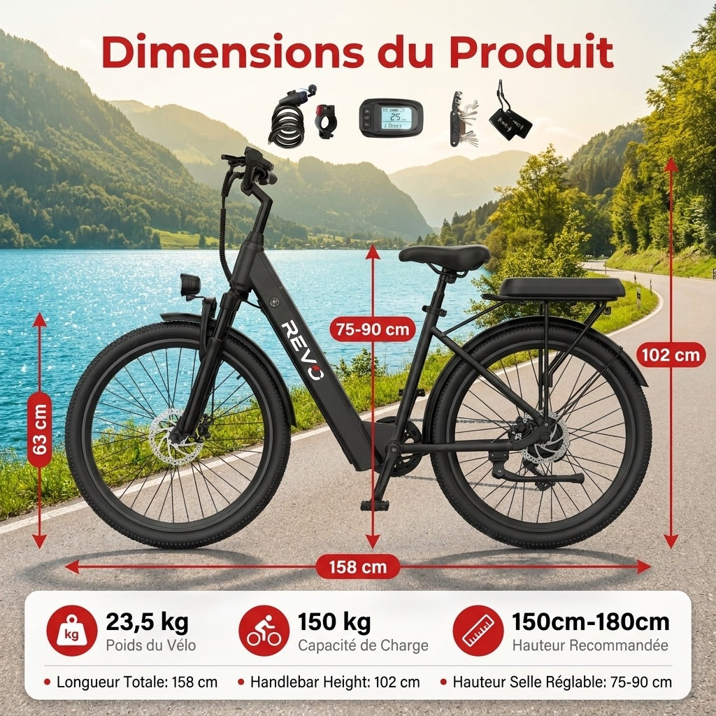 Vélo Électrique REVO Horizon 24 – 250 W – Autonomie jusqu’à 40 km – Batterie 36 V 10 Ah – 7 Vitesses