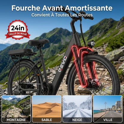 Vélo Électrique REVO Horizon 24 – 250 W – Autonomie jusqu’à 40 km – Batterie 36 V 10 Ah – 7 Vitesses