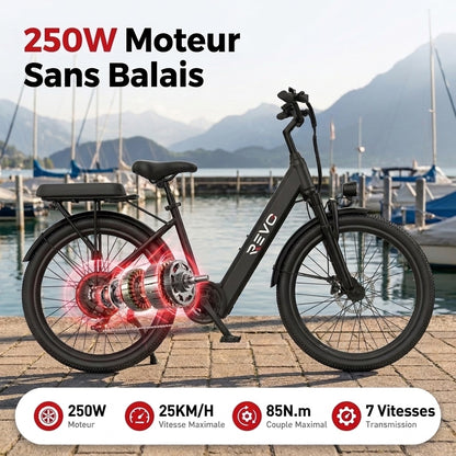 Vélo Électrique REVO Horizon 24 – 250 W – Autonomie jusqu’à 40 km – Batterie 36 V 10 Ah – 7 Vitesses