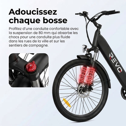 Vélo Électrique REVO Venture – 250 W – Autonomie jusqu’à 100 km – Batterie 561,6 Wh – Roues 27,5" – Freins Hydrauliques