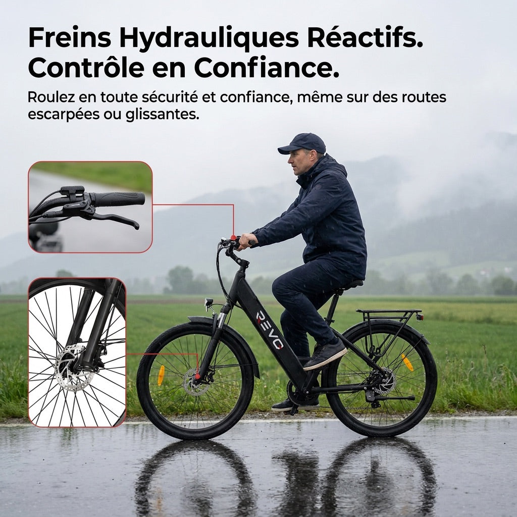 Vélo Électrique REVO Venture – 250 W – Autonomie jusqu’à 100 km – Batterie 561,6 Wh – Roues 27,5" – Freins Hydrauliques