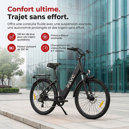Vélo Électrique REVO Venture – 250 W – Autonomie jusqu’à 100 km – Batterie 561,6 Wh – Roues 27,5" – Freins Hydrauliques