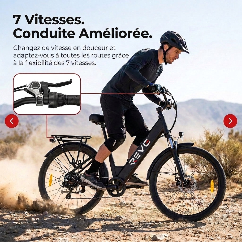 Vélo Électrique REVO Venture – 250 W – Autonomie jusqu’à 100 km – Batterie 561,6 Wh – Roues 27,5" – Freins Hydrauliques