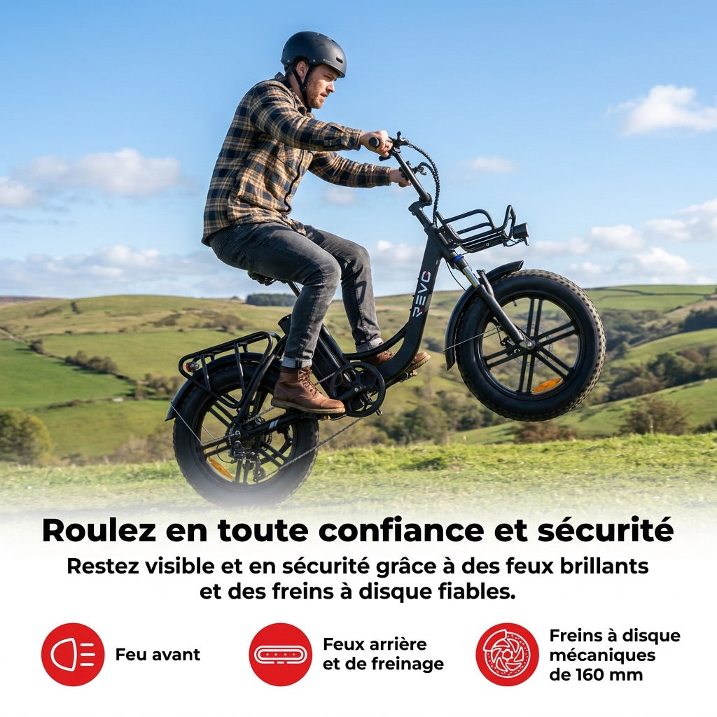 Vélo Électrique Fat Bike REVO Terra Boost – 250 W – Autonomie jusqu’à 126 km – Batterie 48 V 13 Ah – Couple 75 Nm – Pneus 20" x 4"