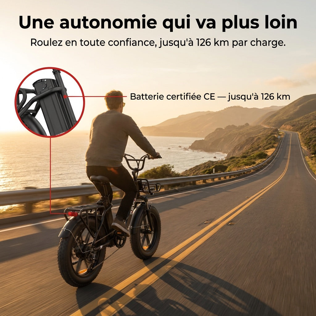Vélo Électrique Fat Bike REVO Terra Boost – 250 W – Autonomie jusqu’à 126 km – Batterie 48 V 13 Ah – Couple 75 Nm – Pneus 20" x 4"