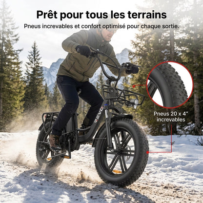 Vélo Électrique Fat Bike REVO Terra Boost – 250 W – Autonomie jusqu’à 126 km – Batterie 48 V 13 Ah – Couple 75 Nm – Pneus 20" x 4"
