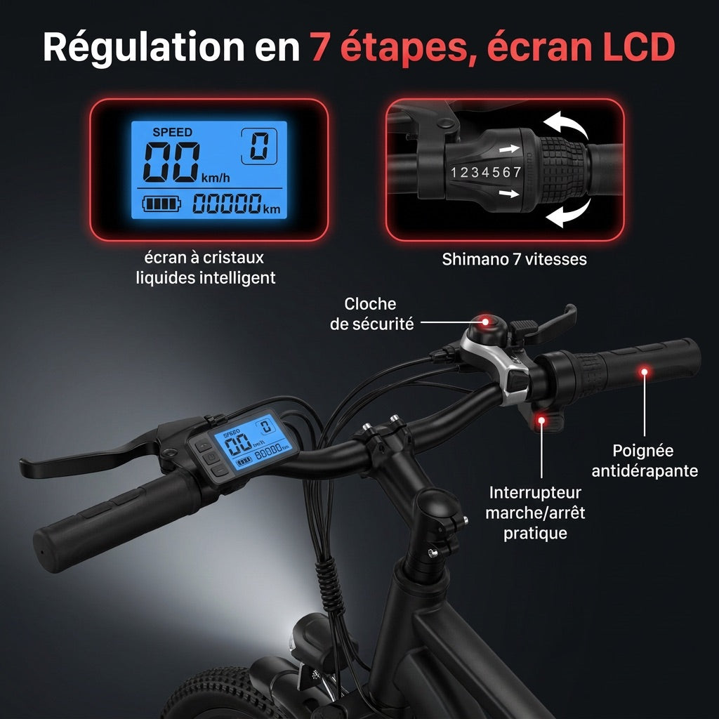 Vélo Électrique VTT REVO Trail – 250 W – Autonomie 35 à 90 km – Batterie 36 V 10,4 Ah – Pneus 26" – 7 Vitesses