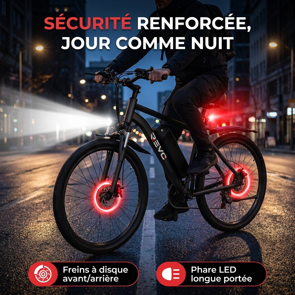 Vélo Électrique VTT REVO Trail – 250 W – Autonomie 35 à 90 km – Batterie 36 V 10,4 Ah – Pneus 26" – 7 Vitesses