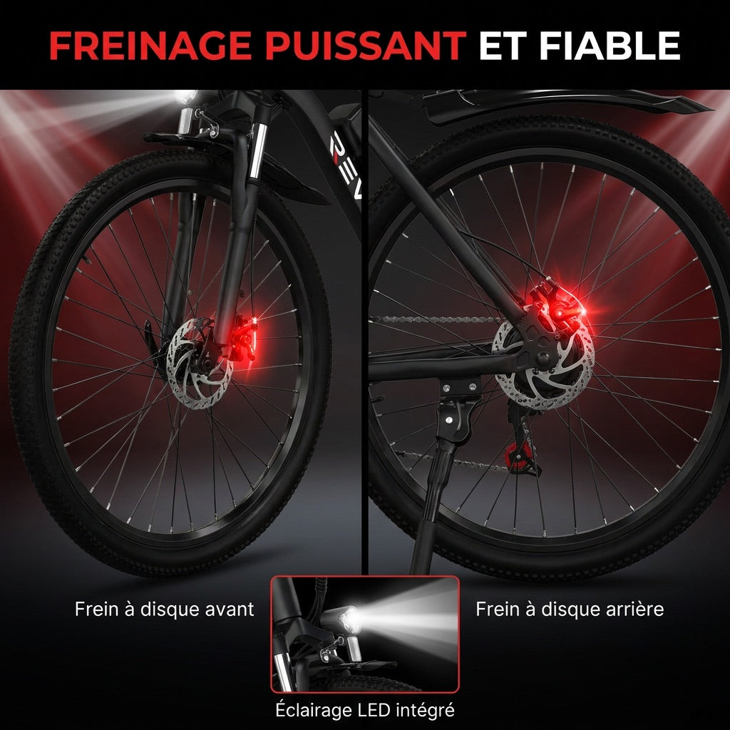Vélo Électrique VTT REVO Trail – 250 W – Autonomie 35 à 90 km – Batterie 36 V 10,4 Ah – Pneus 26" – 7 Vitesses