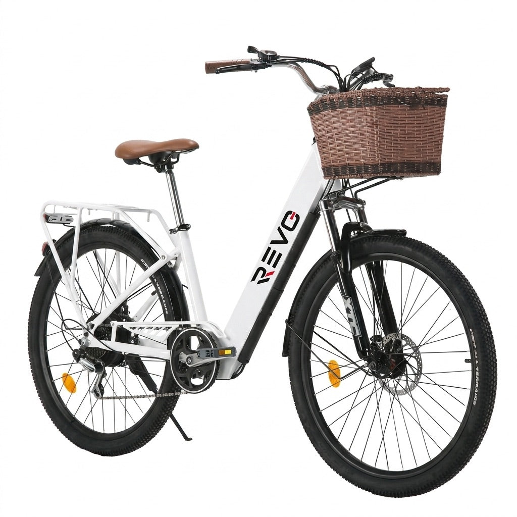 Vélo Électrique REVO Citya – 250 W – Autonomie 80 km – Batterie 36 V 10 Ah – 26" – Panier & Porte-Bagages