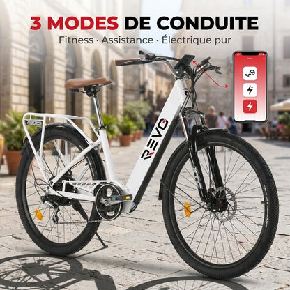 Vélo Électrique REVO Citya – 250 W – Autonomie 80 km – Batterie 36 V 10 Ah – 26" – Panier & Porte-Bagages
