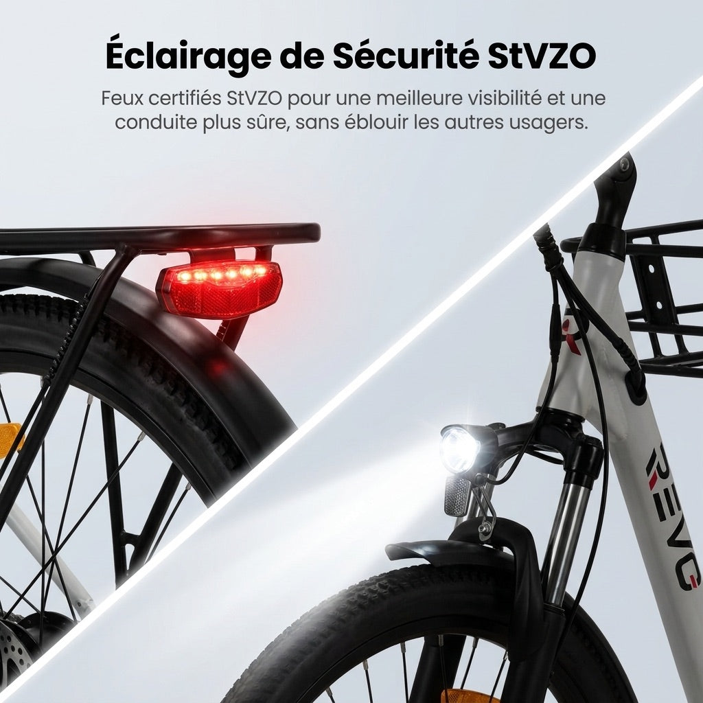 Vélo Électrique REVO CityFlow – 250 W – Autonomie 90 km – Batterie 561,6 Wh – Shimano 7 Vitesses – Roues 26"