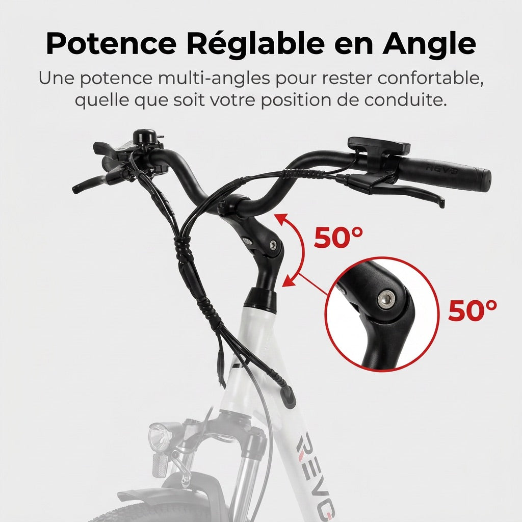 Vélo Électrique REVO CityFlow – 250 W – Autonomie 90 km – Batterie 561,6 Wh – Shimano 7 Vitesses – Roues 26"