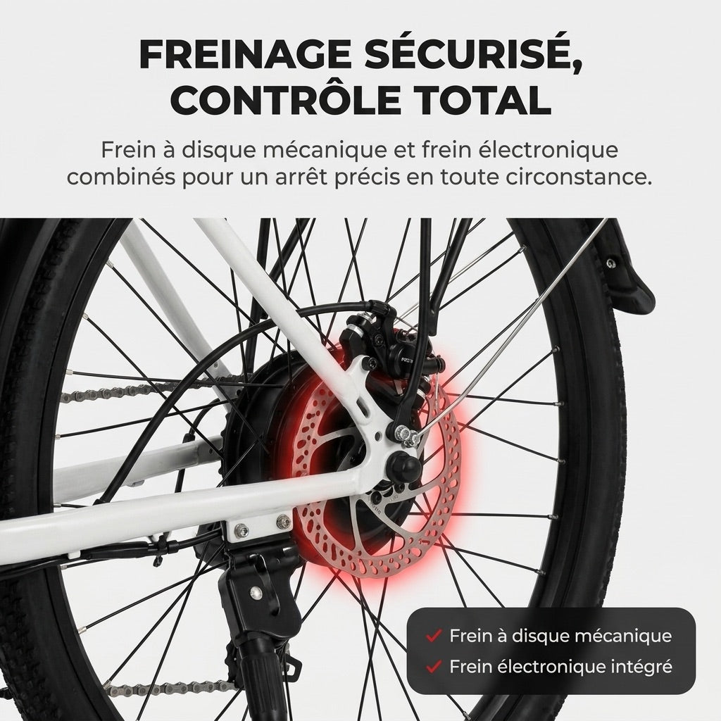 Vélo Électrique REVO CityFlow – 250 W – Autonomie 90 km – Batterie 561,6 Wh – Shimano 7 Vitesses – Roues 26"