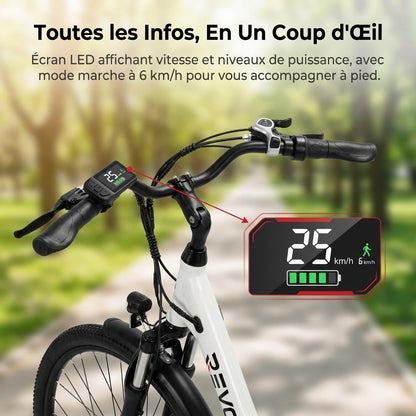 Vélo Électrique REVO CityFlow – 250 W – Autonomie 90 km – Batterie 561,6 Wh – Shimano 7 Vitesses – Roues 26"