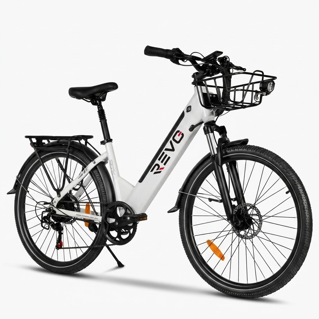 Vélo Électrique REVO Metro – 26″ – Moteur 500 W – Batterie 36 V 15 Ah – Shimano 7 Vitesses – Fourche Suspendue