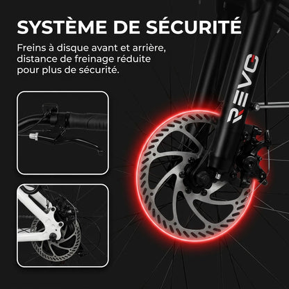 Vélo Électrique REVO Metro – 26″ – Moteur 500 W – Batterie 36 V 15 Ah – Shimano 7 Vitesses – Fourche Suspendue