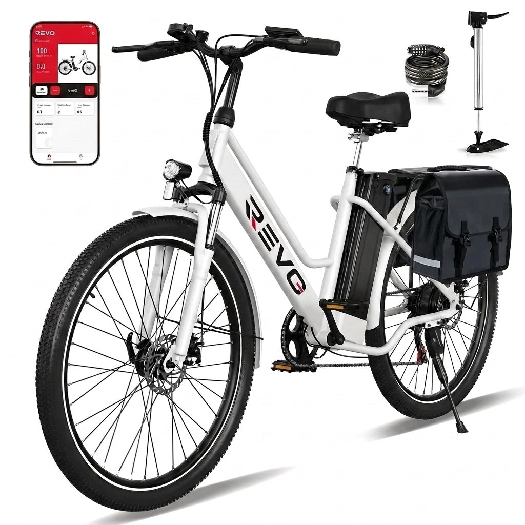 Vélo Électrique REVO Nomad 26″ – Moteur 250W – Autonomie 35–90 km – Batterie Amovible 36V 10,4Ah – 7 Vitesses – Freins à Disque