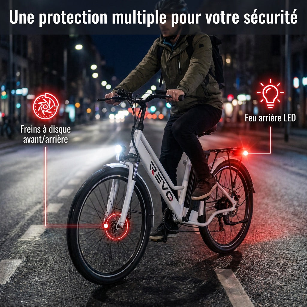 Vélo Électrique REVO Nomad 26″ – Moteur 250W – Autonomie 35–90 km – Batterie Amovible 36V 10,4Ah – 7 Vitesses – Freins à Disque