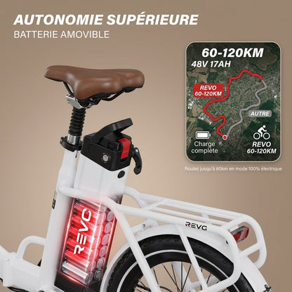Vélo Électrique Pliable REVO Flex – 250W – Batterie 48V 17Ah – Autonomie jusqu’à 120 km – Pneus 20″ x 3.0″